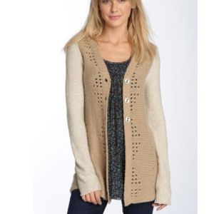 Free People Oatmeal Cable Knit Lace Cardigan
